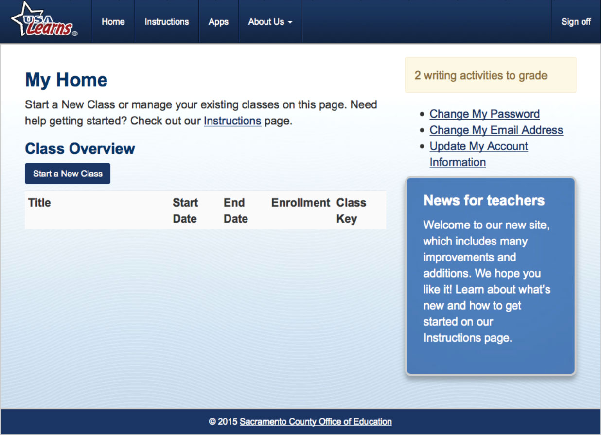 Screengrab of Create Class page