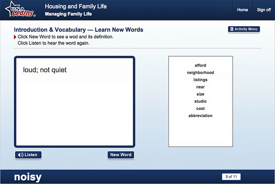 English Vocabulary - usa learns english vocabulary activity