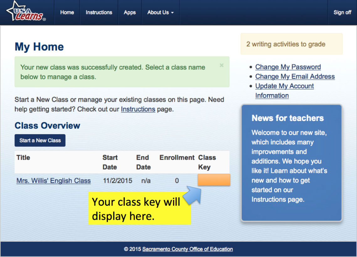 Screengrab of Manage Classes page